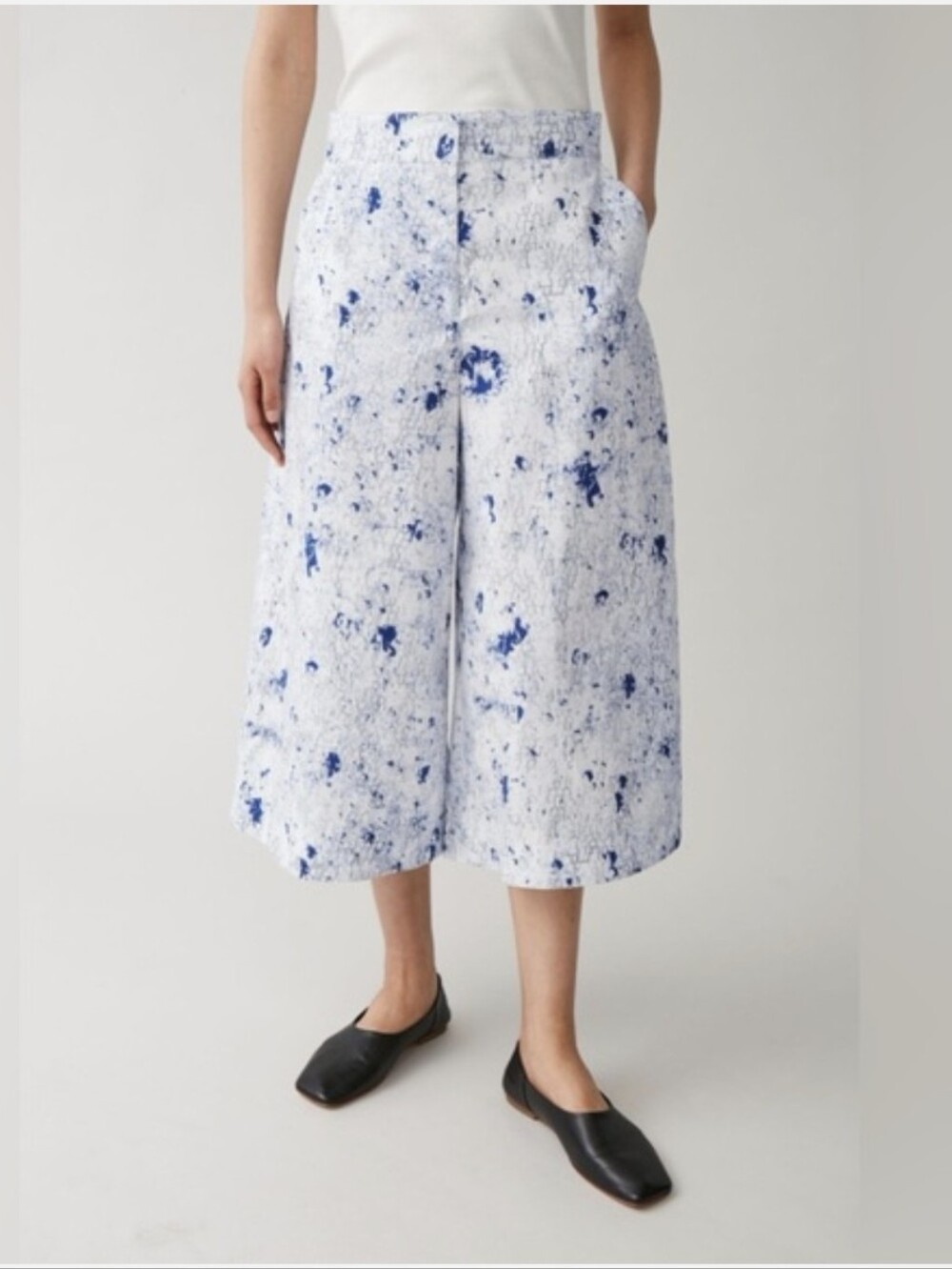 COS Printed Organic Cotton Culottes 8 Blue/White Wide Leg Scandi Resort Coastal